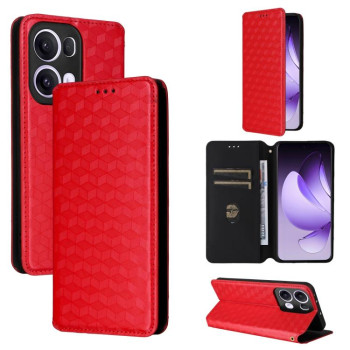 Чехол-книжка Cubic Grid Texture Flip Leather для OPPO Reno13 Pro 5G - красный