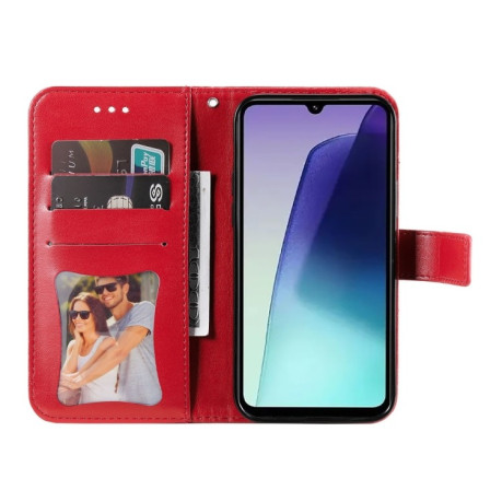 Чехол-книжка 7-petal Flowers Embossing для Xiaomi Redmi 14C 4G/Poco C75/Redmi A4 5G - красный