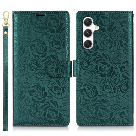 Чехол-книжка Peony Flowers Imprint Leather на Samsung Galaxy A36 - зеленый