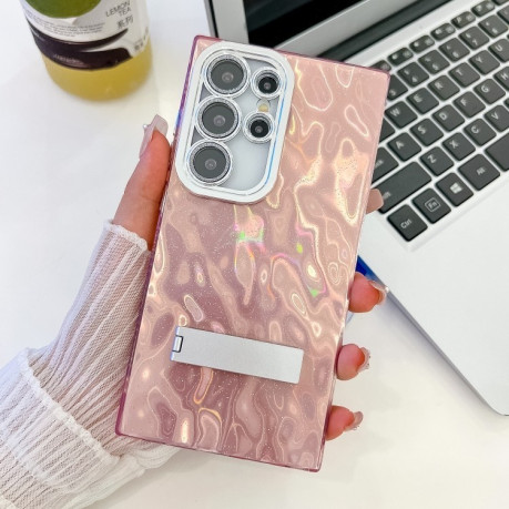 Противоударный чехол Plating Glitter Texture TPU with Lens Film для Samsung Galaxy S25 Ultra 5G - Pink Wrinkles