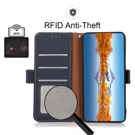 Кожаный чехол-книжка KHAZNEH Genuine Leather RFID для Samsung Galaxy A04s/A13 5G - синий