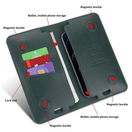 Кожаный универсальный чехол-кошелек POLA для iPhone - зеленый