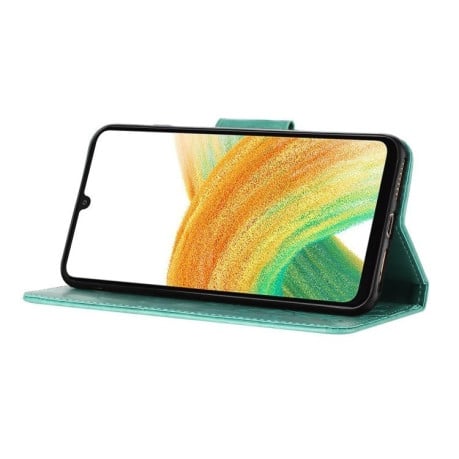 Чехол-книжка Butterfly Flower Pattern для Samsung Galaxy A55 - зеленый