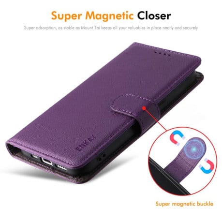 Чохол-книжка ENKAY RFID Blocking Wallet Kickstand з фактурою Litchi та магнітним хлястиком на Samsung Galaxy S25 FE 5G - чорний