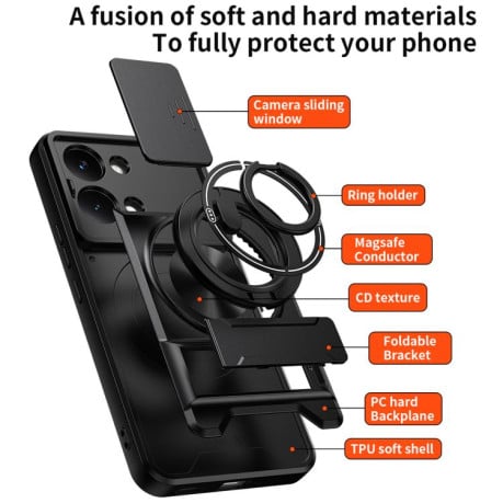 Ударостійкий чохол Lens Sliding Window Multifunctional Magnetic Shockproof зі шторкою камери для Xiaomi Poco X8 Pro Max 5G — чорний