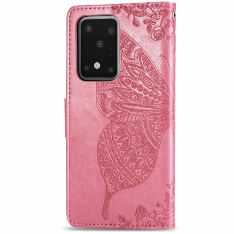 Чехол-книжка Butterfly Love Flower Embossed  на Samsung Galaxy S20 Ultra-розовый