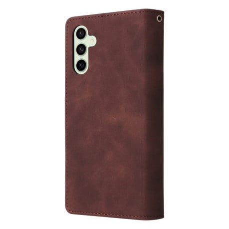Чохол-книжка Multifunctional Frosted Zipper Wallet з матовою фактурою та ремінцем на Samsung Galaxy S25 FE 5G - кавовий