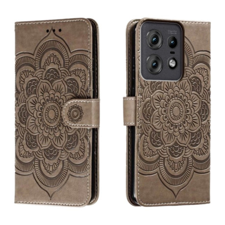 Чехол-книжка Sun Mandala Embossing Pattern для Motorola Edge 50 Pro - серый