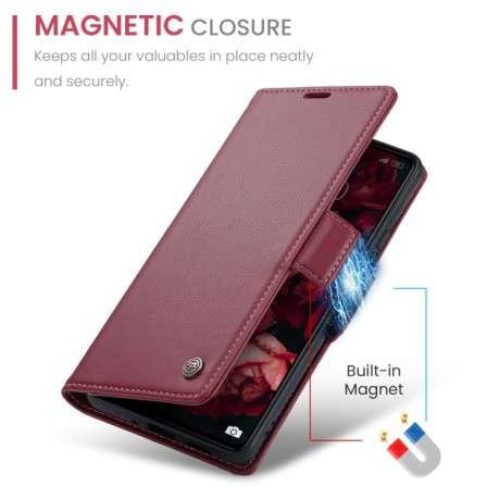 Чехол-книжка CaseMe 023 Butterfly Buckle Litchi Texture RFID Anti-theft Leather для Xiaomi Redmi 13C/Poco C65 4G - винно-красный