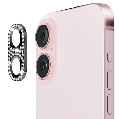 Защитное стекло на камеру ENKAY Hat-Prince Blink Diamond Camera Lens Aluminium Alloy для iPhone 16 / 16 Plus - черное