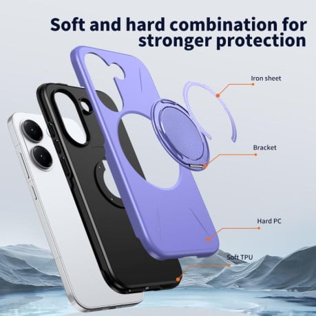 Чехол Metal Rotation Holder MagSafe TPU Hybrid PC с металлическим поворотным держателем и MagSafe на Xiaomi Redmi Turbo 5 5G / Poco X8 Pro 5G — фиолетовый