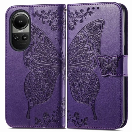 Чехол-книжка Butterfly Love Flower Embossed на OPPO Reno10 / 10 Pro Global - фиолетовый