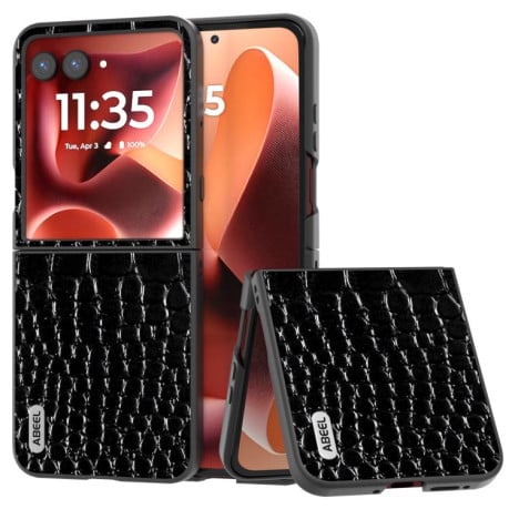 Противоударный чехол ABEEL Crocodile Texture Genuine Leather для Motorola Razr 60 Ultra - чорний