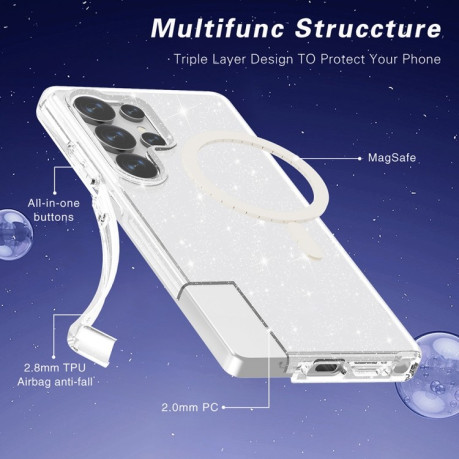 Протиударний чохол Terminator Style Transparent MagSafe Magnetic для Samsung Galaxy S25 Ultra 5G - Glitter White