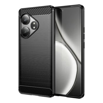 Противоударный чехол Brushed Texture Carbon Fiber на Realme GT 6 - черный