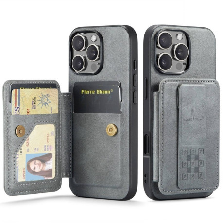 Чохол Fierre Shann Oil Wax Cow Leather Card Holder на iPhone 16 Pro - сірий