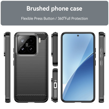Противоударный чехол Brushed Texture Carbon Fiber на Xiaomi 15 - черный