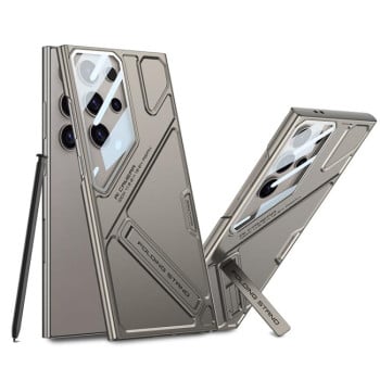 Протиударний чохол GKK Mech Style Ultra-thin Folding Holder Not Included Pen для Samsung Galaxy S25 Ultra 5G - Gray