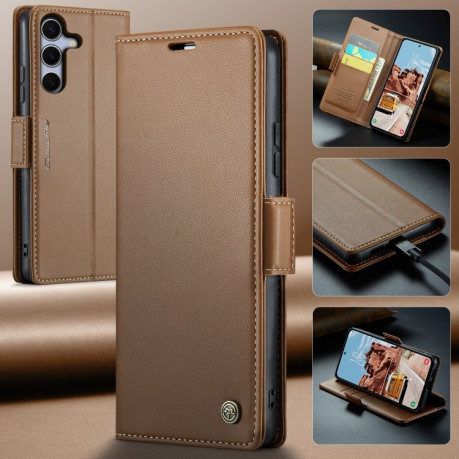 Чохол-книжка CaseMe 023 Butterfly Buckle Litchi Texture RFID Anti-theft Leather  для Samsung Galaxy S25+ 5G - коричневий