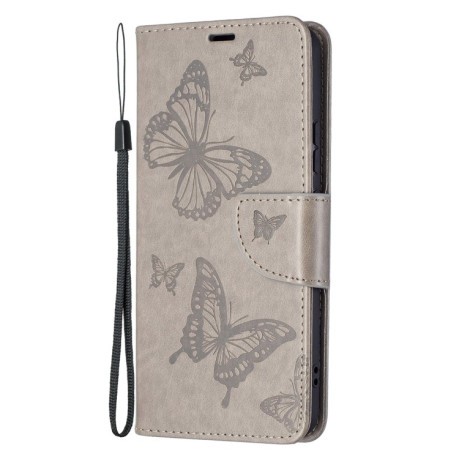 Чехол-книжка Butterflies Pattern на Samsung Galaxy S22 Plus 5G - серый