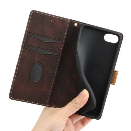 Чохол-книжка Grid Stitching Leather Phone Case with Lanyard для iPhone 16e - коричневий