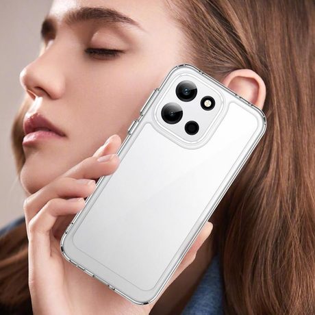 Противоударный чехол Colorful Acrylic Series с цветной силиконовой боковиной на OnePlus Nord 6 5G — прозрачный