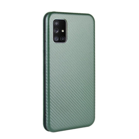 Чехол-книжка Carbon Fiber Texture на Samsung Galaxy M51 - зеленый
