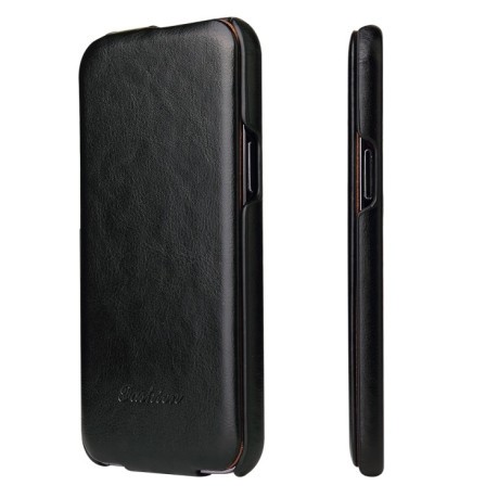 Кожаный флип-чехол Fierre Shann Retro Oil Wax Texture на iPhone 13 Pro Max - черный