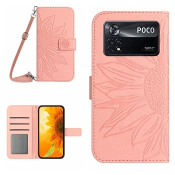 Чохол-книжка Skin Feel з малюнком соняшника на Xiaomi Poco X4 Pro 5G - рожевий