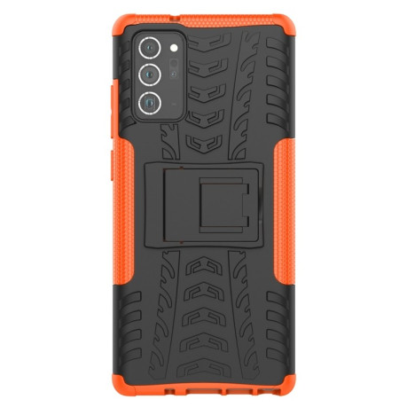Противоударный чехол Tire Texture на Samsung Galaxy Note 20 - оранжевый