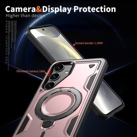 Протиударний чохол MagSafe Holder Armor PC Hybrid для Samsung Galaxy S24 FE 5G - рожеве золото