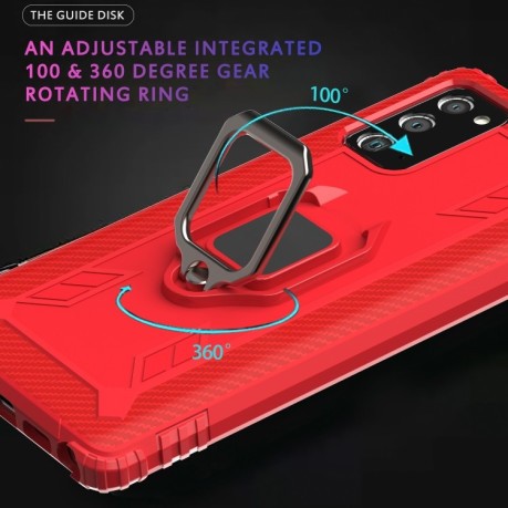 Противоударный чехол Carbon Fiber Rotating Ring на Samsung Galaxy Note 20 - красный