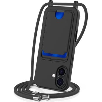 Силиконовый чехол Integrated Card Bag Solid Color Liquid Silicone на iPhone 17 - черный