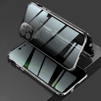 Двусторонний магнитный чехол Anti spy glass Four-corner Magnetic Metal для iPhone 12 Pro Max- черный
