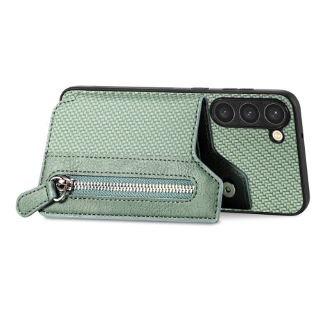 Протиударний чохол Carbon Ffiber Flip Flip Zipper Wallet для Samsung Galaxy S23+Plus 5G - зелений
