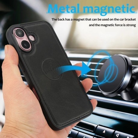 Чехол-книжка Calf Texture 2 in 1 Detachable Magnetic на iPhone 16 - черный