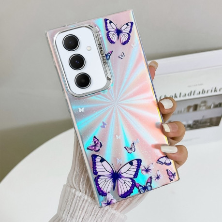 Противоударный чехол Electroplating Laser Butterfly для Samsung Galaxy A55 5G - Purple Butterflies