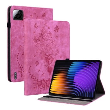 Чехол-книжка Butterfly Rose Embossed для Xiaomi Pad 7 / Pad 7 Pro - пурпурно-красный