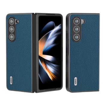 Противоударный кожаный чехол ABEEL Genuine Leather Litchi Texture для Samsung Galaxy Fold 5 - синий