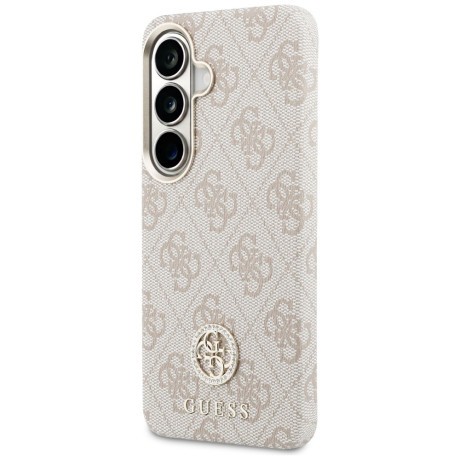 Оригінальний чохол Guess 4G Rhinestone Round Logo з MagSafe для Samsung Galaxy S26 — рожевий