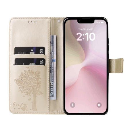 Чехол-книжка Happy Cat Pattern для iPhone 16e - золотой