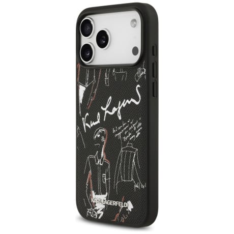 Оригинальный чехол Karl Lagerfeld Grained Pattern&amp;Logo с MagSafe на iPhone 17 Pro Max - Black