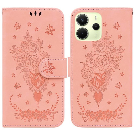 Чехол-книжка Butterfly Rose Embossed для Xiaomi Redmi Note 14 4G 164.48mm - розовый