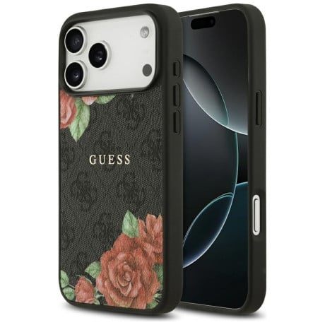 Оригинальный чехол Guess 4G Flowers Print с MagSafe на iPhone 17 Pro - black