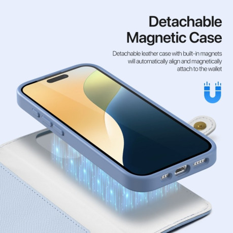 Чехол-книжка DUX DUCIS Lawa Series 2 in 1 Wallet Zipper Detachable MagSafe на iPhone 16 Pro Max - голубой