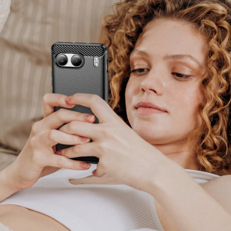 Протиударний чохол Brushed Texture Carbon Fiber на OnePlus Nord 4 - чорний