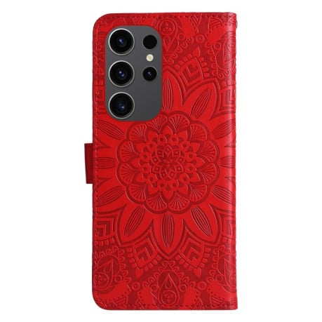 Чехол-книжка Embossed Sunflower для Samsung Galaxy S24 Ultra - красный