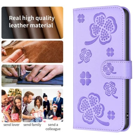 Чехол-книжка Four-leaf Clasp Embossed на Samsung Galaxy S24 FE 5G - фиолетовый