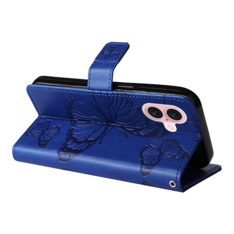 Чехол-книжка Embossed Butterfly для iPhone 16 - синий