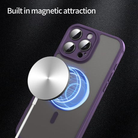 Противоударный чехол Fan Dun Series TPU Hybrid PC Frosted Magsafe для  iPhone 16e - фиолетовый